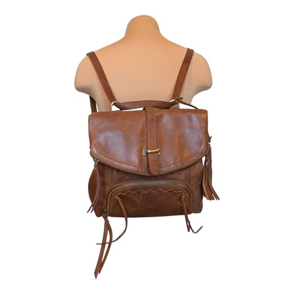 Diba True Brown Leather Backpack Crossbody Shoulder Bag Distressed Boho Hippie - Picture 1 of 16